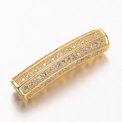 Golden Brass Micro Pave Cubic Zirconia Tube Beads, Cadmium Free & Nickel Free & Lead Free, Clear, Golden, 27x6mm, Hole: 3mm