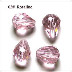 Pink Imitations de perles de cristal autrichien, grade de aaa, facette, goutte , rose, 8x10mm, Trou: 0.9~1mm