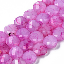 Magenta Opaque Baking Painted Crackle Glass Beads Strands, Flat Round, Faceted, Magenta, 8x5mm, Hole: 1.2mm, about 51pcs/strand, 15.47 inch~5.67 inch(39.3cm~39.8cm)