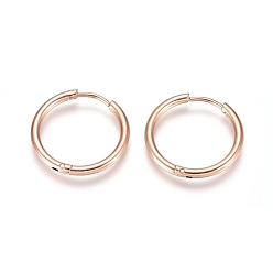 Rose Gold 304 Stainless Steel Huggie Hoop Earrings, with 316 Surgical Stainless Steel Pin, Ion Plating(IP), Ring, Rose Gold, 20x2mm, 12 Gauge, Pin: 0.9mm