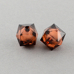 Brun De Noix De Coco Perles acryliques transparentes, Perle en bourrelet, cube à facettes, brun coco, 10x9x9mm, trou: 2 mm, environ 1050 pcs / 500 g