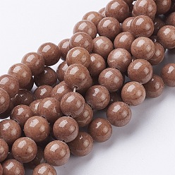 Camel Natural Mashan Jade Round Beads Strands, Dyed, Camel, 10mm, Hole: 1mm, about 41pcs/strand, 15.7 inch