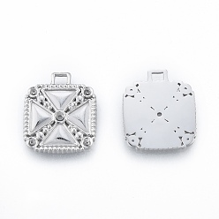 Stainless Steel Color 304 Stainless Steel Pendant Rhinestone Settings, Square, Stainless Steel Color, Fit for 1.6mm & 1.8mm Rhinestone, 18x15.5x1.5mm, Hole: 1.6mm
