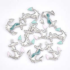 Stainless Steel Color 304 Stainless Steel Pendants, with Enamel, Anchor, Mixed Color, Stainless Steel Color, 23.5x18.5x3mm, Hole: 1mm