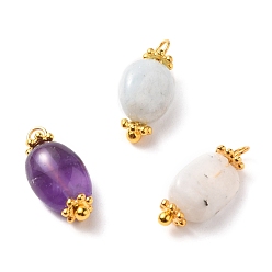 Mixed Stone Natural Morganite & Amethyst & White Moonstone Gemstone Pendants, with Alloy Spacer Beads and Golden Brass Ball Head Pins, 15.5x7x1.5mm