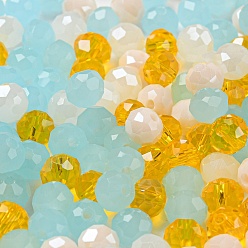 Aqua Glass Beads, Faceted, Rondelle, Aqua, 4x3mm, Hole: 0.4mm, about 6800pcs/500g