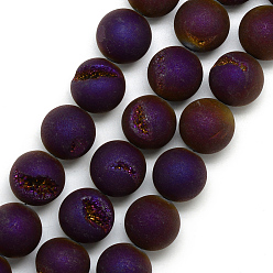 С Фиолетовым Покрытием Гальванические природные друзы геодез агат бус пряди, матовые, круглые, с фиолетовым покрытием, 18~18.5 мм, отверстие : 2 мм, около 22 шт / нитка, 16.3 дюйм