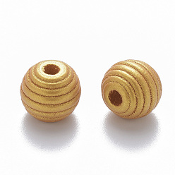 Gold Painted Natural Wood Beehive Beads, Round, Gold, 12x11mm, Hole: 3.5mm