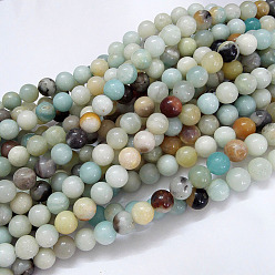 Flower Amazonite Natural Flower Amazonite Beads Strands, Round, 4mm, Hole: 0.8mm, about 92pcs/strand, 15.5 inch(39.5cm)
