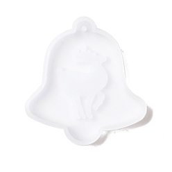 White Christmas Theme DIY Pendant Silicone Molds, Resin Casting Molds, for UV Resin & Epoxy Resin Jewelry Making, Bell with Christmas Reindeer/Stag, White, 71x63x8mm, Hole: 2.5mm