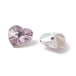 Lavender Blush Faceted Glass Charms, Heart, Back Plated, Lavender Blush, 14x14x7.5mm, Hole: 1.4mm