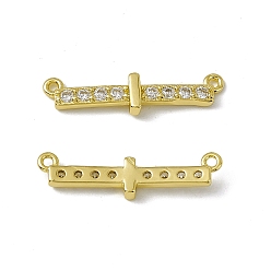 Letter I Rack Plating Brass Micro Pave Clear Cubic Zirconia Connector Charms, Real 18K Gold Plated, Long-Lasting Plated, Cadmium Free & Nickel Free & Lead Free, Letter Links, Letter.I, 6.5x24.5x2.5mm, Hole: 1.2mm