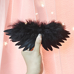 Black Mini Doll Angel Wing Feather, with Polyester Rope, for DIY Moppet Makings Kids Photography Props Decorations Accessories, Black, 90x210mm