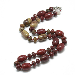 Jaspe Arc-en-Ciel Rouge Colliers de perles de jaspe arc-en-ciel rouge naturel, avec mousquetons en alliage, baril, 18.1 pouces ~ 18.5 pouces (46~47 cm), baril: 14x10mm
