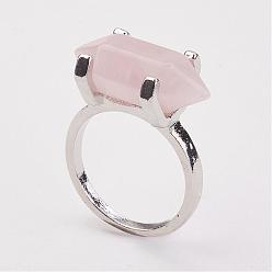 Cuarzo Rosa Los anillos de dedo de cuarzo natural aumentó, con fornituras de anillo de aleación, Platino, bala, tamaño de 8, 18 mm