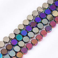 Couleur Mélangete Perles en verre electroplate, facette, plat rond, couleur mixte, 8~8.5x3.5mm, Trou: 1mm, Environ 80 pcs/chapelet, 24.8 pouce