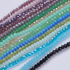 Mixed Color Glass Beads Strands, Faceted, Rondelle, Mixed Style, Mixed Color, 3x2mm, Hole: 0.8mm, about 190~200pcs/strand, 14.9~17.3 inch(38~44cm)