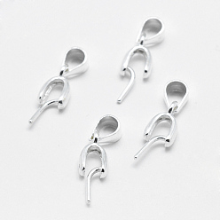 Platinum Rhodium Plated Sterling Silver Pendant Bails, Ice Pick & Pinch Bails, Platinum, 3x3.5mm Inner Diameter, 9x5x3mm, Hole: 1mm and 3x4mm, Pin: 0.8mm.