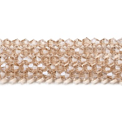 Verge D'or Foncé Transparentes perles de verre de galvanoplastie brins, perle plaquée lustre, facette, Toupie, verge d'or noir, 3.5mm, Environ 108~123 pcs/chapelet, 12.76~14.61 pouce (32.4~37.1 cm)