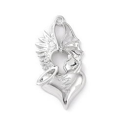 Platinum Rack Plating Alloy Enamel Pendants, Angel and Devil Wing with Heart Charms, Platinum, 40x20.5x4mm, Hole: 1.6mm