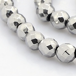 Platinum Plated Electroplate Faceted Round Non-magnetic Synthetic Hematite Beads Strands, Platinum Plated, 3mm, Hole: 1mm, about 139pcs/strand, 15.7 inch