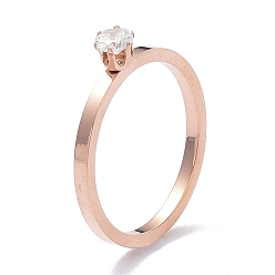 Rose Gold Ion Plating(IP) 304 Stainless Steel Finger Rings, with Crystal Rhinestone, Rose Gold, US Size 6~8(16.5~18.1mm)