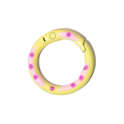 Champagne Yellow Spray Painted Alloy Spring Gate Ring, Polka Dot Pattern, Ring, Champagne Yellow, 25x3.7mm