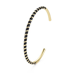 Черный Скрученный браслет-манжета из латуни с эмалью, настоящий позолоченный открытый браслет для женщин 18k, без никеля , чёрные, внутренний диаметр: 2-3/8 дюйм (5.95 см)