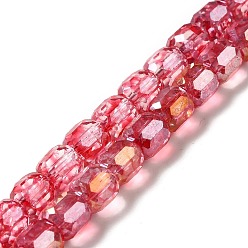 Cerise Electroplate Transparent Glass Beads Strand, AB Color Plated, Faceted, Column, Cerise, 8.5x8mm, Hole: 1.2mm, about 59~60pcs/strand, 19.29~19.69 inch(49~50cm)