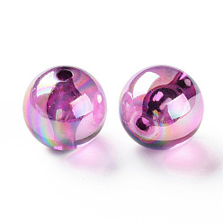 Magenta Perles acryliques transparentes, de couleur plaquée ab , ronde, magenta, 20x19mm, Trou: 3mm, environ111 pcs / 500 g