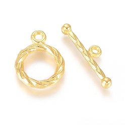 Real 18K Gold Plated Alloy Toggle Clasps, Ring, Real 24K Gold Plated, Ring: 15x11x2mm, Hole: 1mm, Bar: 19x5x2.5mm, Hole: 1mm