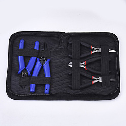Mixed Color 45# Steel Jewelry Plier Sets, Including Split Ring Plier, Crimping Pliers, Wire Round Nose Plier, Chain Nose Plier with Cutter and Side Cutting Plier, Mixed Color, 14x6.5x1.4cm/12.5x8.2x1.3cm/11.6x8.2x0.9cm/12x9.3x1cm/10.6x8.8x1cm, 5pcs/set