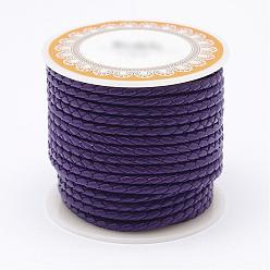 Dark Violet Braided Cowhide Leather Cord, Leather Rope String for Bracelets, Dark Violet, 3mm, about 8.74 yards(8m)/roll