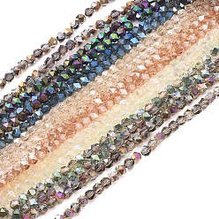Mixed Color Electroplate Glass Beads Strands, Faceted, Round, Mixed Color, 6x6x5mm, Hole: 1.2mm , about 100pcs/strand, 19.3 inch(49cm)