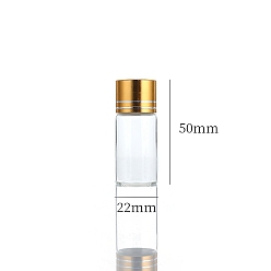 Golden Clear Glass Bottles Bead Containers, Screw Top Bead Storage Tubes with Aluminum Cap, Column, Golden, 2.2x5cm, Capacity: 10ml(0.34fl. oz)