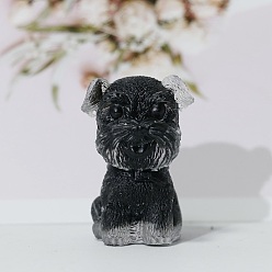 Obsidienne Décorations d'exposition artisanales en puces d'obsidienne naturelle et en résine, figurine de chien schnauzer, pour la maison ornement feng shui, 42x26x28mm