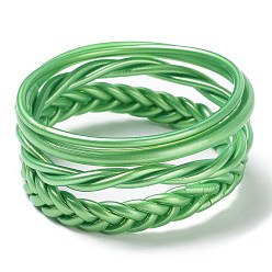 Dark Sea Green 4Pcs 4 Style Plastic Cord Braided Stretch Bracelets Set, Dark Sea Green, Inner Diameter: 2-1/2 inch(6.2~6.5cm), 1Pc/style
