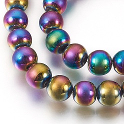 Multi-color Plated Electroplate Non-Magnetic Synthetic Hematite Beads Strands, Polished, Frosted, Round, Multi-color Plated, 8mm, Hole: 1mm, about 53pcs/strand, 15.9 inch(40.5cm)
