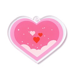 Hot Pink Valentine's Day Transparent Acrylic Pendant, Heart Charm, Hot Pink, 40.5x49.5x2mm, Hole: 3mm