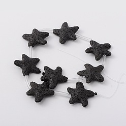 Black Synthetic Lava Rock Bead Strands, Star, Dyed, Black, 40x40x10mm, Hole: 1mm, about 8pcs/strand, 16.1 inch