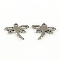 Stainless Steel Color Dragonfly 201 Stainless Steel Charms, Stainless Steel Color, 14x17x1mm, Hole: 1.5mm