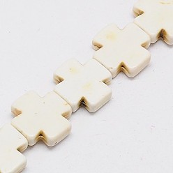 Creamy White Synthetic Turquoise Beads Strands, Dyed, Greek Cross, Creamy White, 35x35x6mm, Hole: 1mm, about 80pcs/1000g