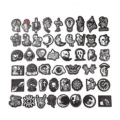 Black 50Pcs Halloween Theme PVC Plastic Cartoon Stickers Sets, Waterproof Adhesive Decals for DIY Scrapbooking, Photo Album Decoration, Halloween Themed Pattern, 40~76x39~68x0.25mm