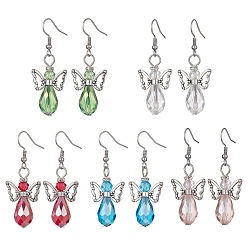 Mixed Color Tibetan Style Alloy Angel Fairy Dangle Earrings, Glass Beaded Drop Earrings, Mixed Color, 48x18mm