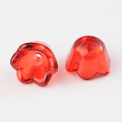 Red Transparent Acrylic Beads, Flower, Dyed, Red, about 10mm wide, 6mm thick, hole:1.5mm, about1900pcs/500g
