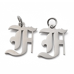 Letter F 304 Stainless Steel Pendants, with Jump Ring, Old English, Letter, Laser Cut, Stainless Steel Color, Letter.F, 16.5x14x1mm, Hole: 3mm