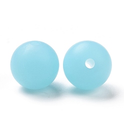 Bleu Ciel Clair Perles de silicone lumineuses, perles à mâcher pour les jouets de dentition, Diy soins infirmiers colliers faisant, ronde, lumière bleu ciel, 12x11.5mm, Trou: 2mm