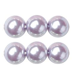 Lavande Brins de perles rondes en verre teinté écologique, Grade a, cordon en coton fileté, lavande, 14mm, Trou: 0.7~1.1mm, Environ 30 pcs/chapelet, 15 pouce