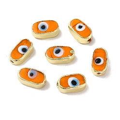 Orange Foncé Main mal de perles au chalumeau des yeux, avec les accessoires en laiton, sans plomb et sans cadmium, plaqué longue durée, ovale, orange foncé, 14~14.5x7.5~8.5x5.5~6mm, Trou: 0.9~1.4mm