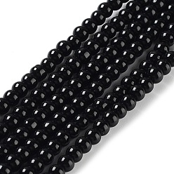 Negro Hornear cristales de perlas de vidrio pintado, pearlized, rondo, negro, 3~4 mm, agujero: 0.5 mm, sobre 195 unidades / cadena, 23.6 pulgada